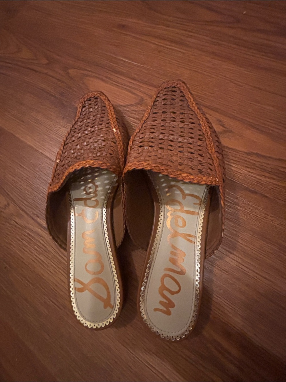 Sam Edelman Woven Leather Slip-On Mules - Cognac Brown